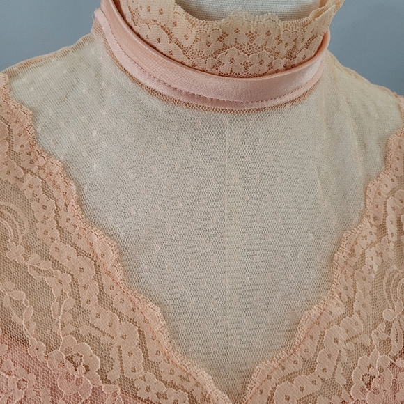 Vintage 70s Victorian Style Lace Swiss Dot High Neck Long Sleeve Coctail Dress - Picture 3 of 14